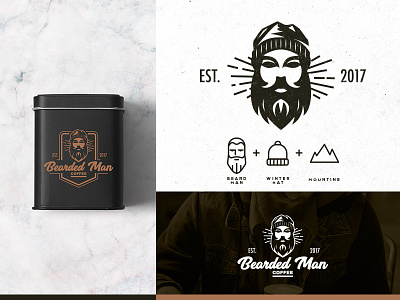 Bearded Man Coffee bearded man brand brand design branding coffee coffeeshop icon illustraion logo logo design logotype man mountain vector vintage winter hat