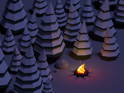 Low poly forest blender fire low poly trees