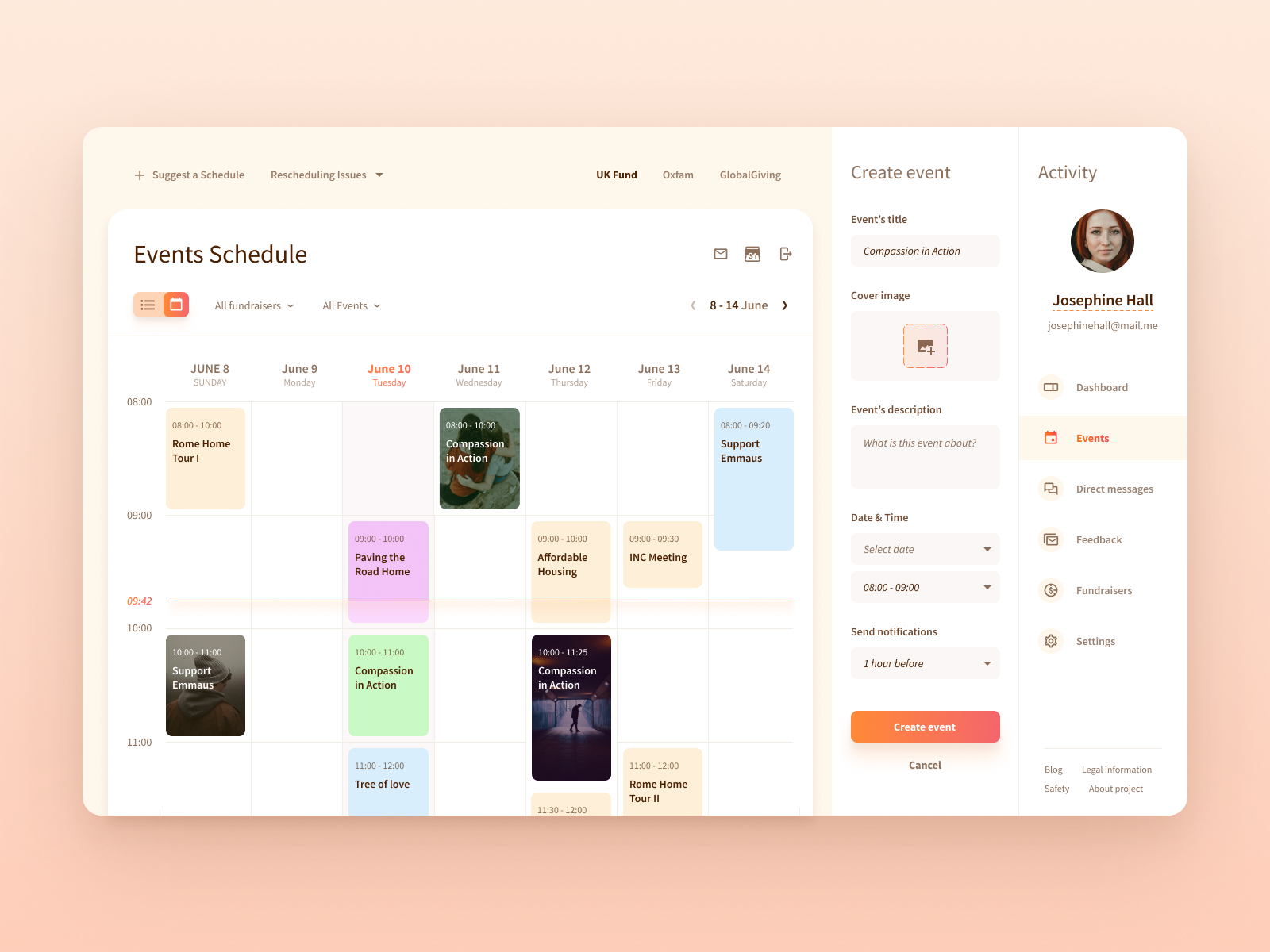 Charity Admin Events & Calendar by Lasha Tsomaia on Dribbble