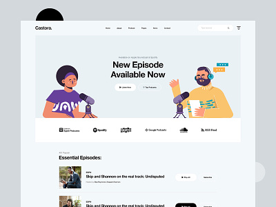 Podcast Website Design castora design footer header illustration landingpage minimal podcast podcast app podcast theme podcast website ui ux website