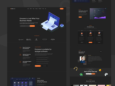 Enosass Sass & Startup Dark v3 dark exploration home landing landingpage minimal minimal app software subscribe testimonials ui ux website