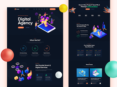 Pohat Digital Agency Dark Landingpage 2019 trend business creative exploration header homepage isometric isometric illustration landing page concept landingpage minimal popular design startup