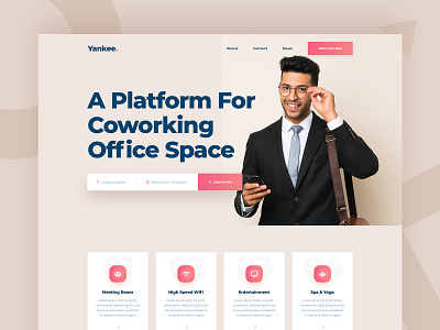 Yankee Co-Working Office Space Platform Design clean co work co working directory header homepage landingpage minimal office office space platform service space ui ux