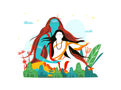 Shiva and Sati character flat illustration parvati sati shiva vector