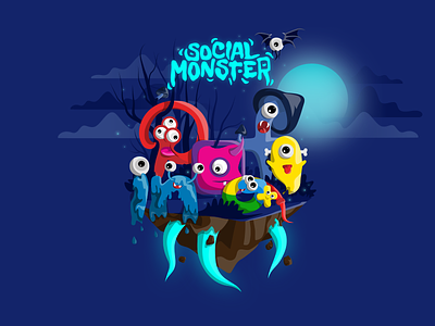 Social Monster Illustration characters clean design illustration intervi logo modern social media socialmonsters ui ux vector