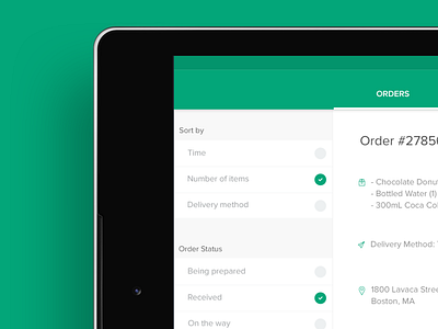 Silvva For Tablets, Orders Page on Android admin android app delivery food mobile tablet ui ux