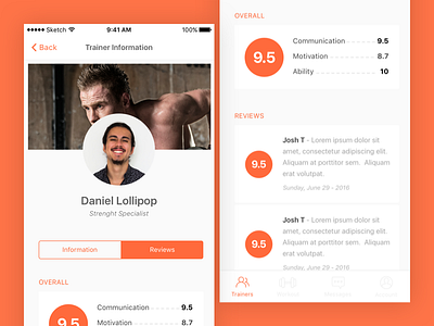 Personal Trainer Reviews ios product design ui ux