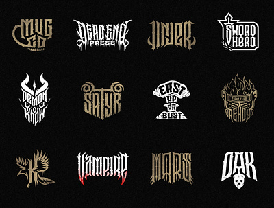 Logotypes bird black metal logo dark lettering death metal demon design game dev gothic gothic font letter lettering logo logo collection logotype modern sword typography