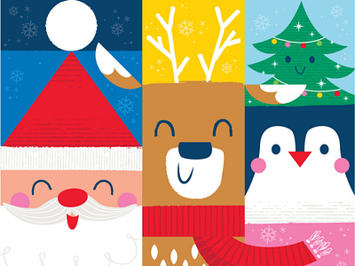 Holly Jolly Blocks christmas cute deer holiday illustration penguin santa vector