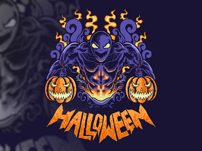 Fire Monster Pumpkin Halloween 2020 2020 design 2020 trend artworks black white blue character december fire grunge halloween halloween party illustration illustrator merchandise design monster november party flyer pumpkins tshirt design