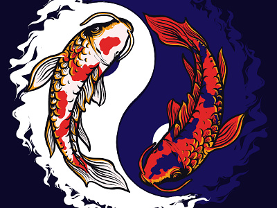 Yin Yang Koi Fish animal art asia carp china chinese culture design fish illustration japan japanese koi mythologi nature symbol tatto vector water yin yang