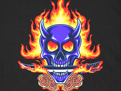 Skull Blue Hell Fire head