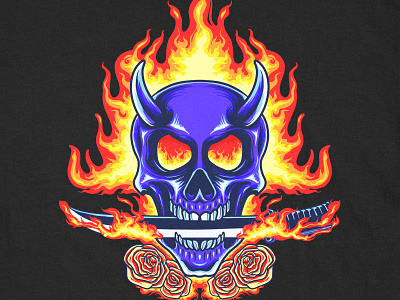 Skull Blue Hell Fire