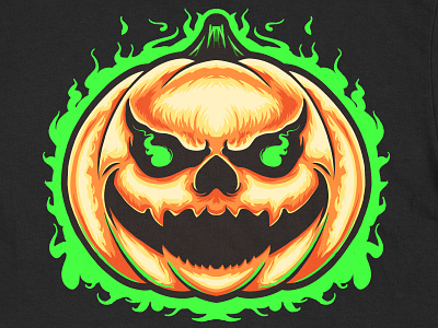 Scary Pumpkin Halloween Green Fire funny