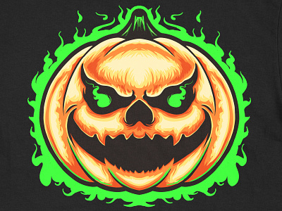 Scary Pumpkin Halloween Green Fire