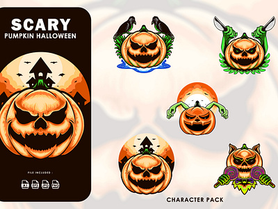 5 Scary Pumpkins Halloween - Sticker Pack