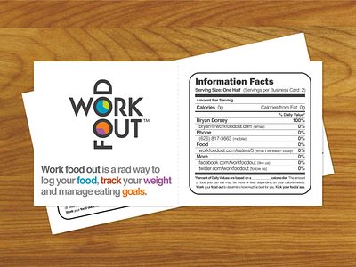 Work food out business cards. Servings per card: 2 business card