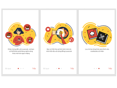 Onboarding screens for Lovecook app app art design flat girl character illustration ui vector