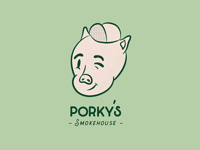 Porky's Smokehouse 50s bbq branding cartoon comic design flat food graphic design graphic art illustration logo mid century mid century modern pig vintage