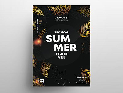 Summer Gold PSD Free Flyer Template events flyer free flyer gold graphic design leaves palms psd psd flyers psdflyer template