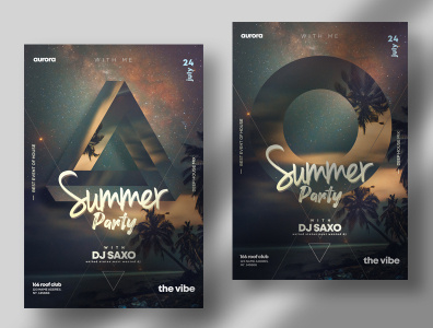 Summer Party ~ 2 PSD Flyer Templates design flyer geometric party flyers photoshop poster psd flyer summer flyer template templates