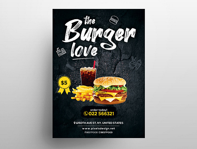 The Burger Love Free Restaurant PSD Flyer Template ad flyer flyer design flyer psd free flyer free psd flyer free restaurant flyer menu menu design menu psd poster poster design restaurant menu