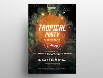 Tropical Party DJ Free PSD Flyer Template club flyer event event flyer flyer flyer design free psd flyer freebie flyer leaflet poster poster design psd psd flyer tropical flyers