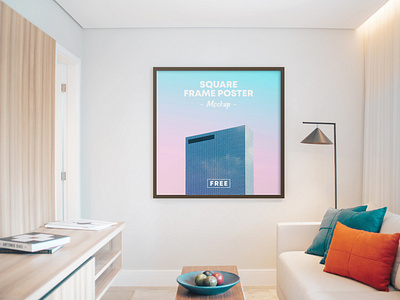 Square Poster Frame on Room Free Mockup