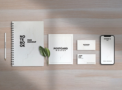 Notebook with Papers & iPhone 12 Free Mockup business card mockups free mockups freebie iphone 12 pro iphone 12 pro mockup mockup mockup design notebook mockup photoshop