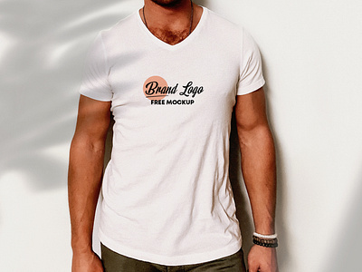 Logo on V Neck T-Shirt Free Mockup