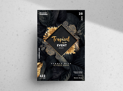 Elegant Tropical Event Free PSD Flyer Template flyer free psd flyer poster poster art poster design psd flyer summer flyers template vibe