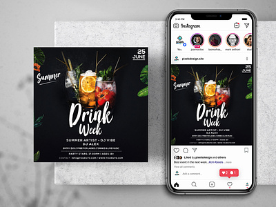 Drink Week Event Free Instagram Banner Template banner design flyer flyer template freebiepsd freepsd instagrambanner poster psd