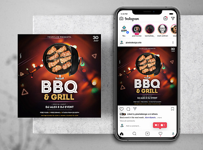 BBQ & Grill Event Free Instagram Banner Template banner bbq flyer design flyer freebie instagram poster