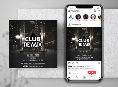 Black Party DJ Instagram PSD Templates banner club design flyer instagram instagram post poster psd templates social media template