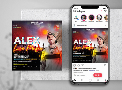 Live Music Show Instagram PSD Templates banner club design flyer flyers instagram instagram post post template