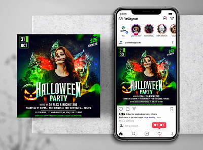 Haunted House Halloween Instagram PSD Templates banner design dj flyer halloween halloween flyer instagram psd flyer scary