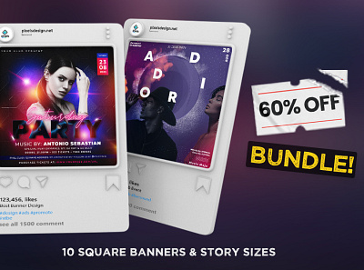 60% OFF | 10 Party Instagram Templates banner design flyer instagram psd template