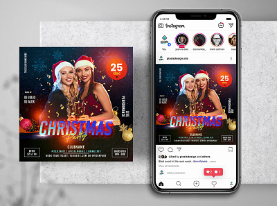 Christmas Club Party Instagram PSD Templates banner christmas christmas flyer christmas party design instagram post psd template
