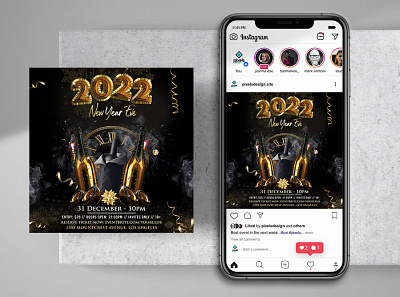 2022 New Year Party Instagram PSD Templates banner eve flyer instagram new year nye post