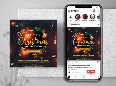 Merry Christmas 2021 Invitation Instagram PSD Templates banner christmas christmas flyer christmas party flyer instagram invitation xmas xmas flyer