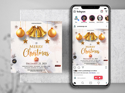 Christmas White & Gold Instagram PSD Templates banner christmas flyer christmas social media flyer instagram instagram post post psd psd christmas flyers psd template xmas