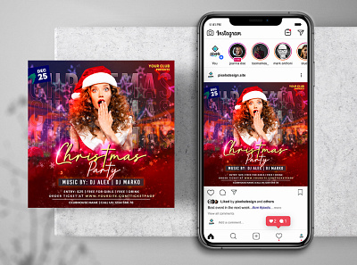 Christmas Party Night Instagram PSD Templates christmas christmas flyer flyer merry christmas poster psd xmas