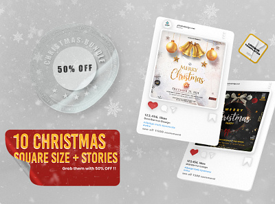 50% OFF | 10 Christmas Instagram Banner Templates banner bundle christmas christmasflyers flyer instagram merrychristmas psd