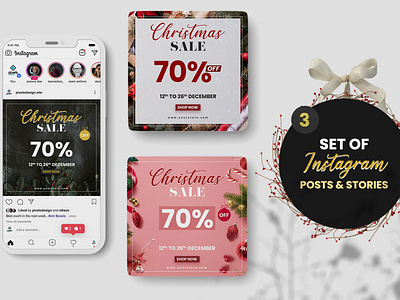 Set of 3 Christmas Sale Instagram Banners