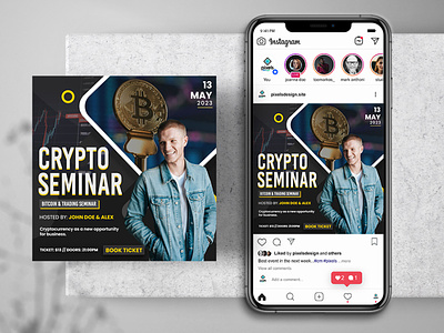 Crypto Currency Seminar Instagram PSD Templates ads banner bitcoin crypto flyer cryptocurrency cryptocurrency banners flyer poster psd flyer seminar