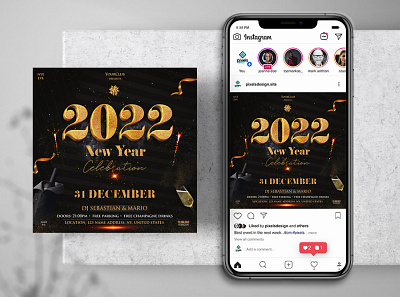2022 New Year Celebration Instagram PSD Templates 2022 2022 new year banner eve flyer instagram nye eve flyer psd template