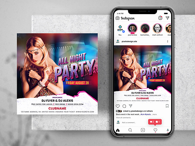 All Night Party Free Instagram PSD Banner banner design flyer free free psd instagram template