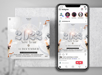 White 2022 New Year Party Instagram PSD Templates banner design eve flyer newyear nye nyeeve psd psd flyer