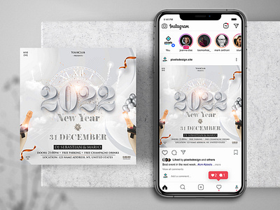 White 2022 New Year Party Instagram PSD Templates