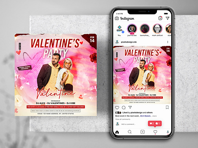 Valentine’s Party 2022 Instagram PSD Templates 2022 banner instagram psd psd flyer template valentine valentines 2022 flyer valentines day